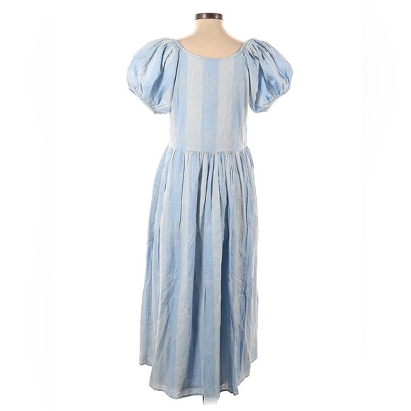 LOVESHACKFANCY 100% Cotton Modest Blue Stripe Puff Sleeve Midi Dress Size 4 VGUC - Picture 1 of 6
